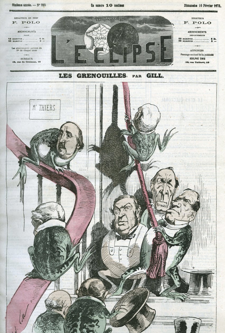 De Kikkers, een cartoon van politici in de regering van president Thiers als kikkers. Omslag in 