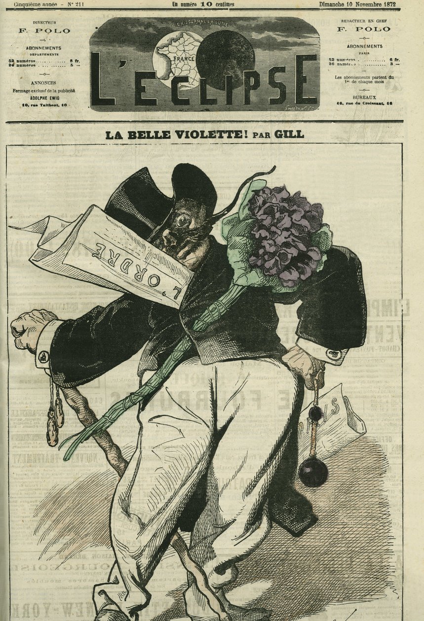 De mooie violette, een illustratie van een Bonapartistische aanhanger, met de krant 