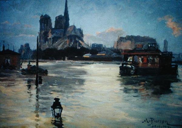 Uitzicht op de Pont de la Tournelle Tijdens de Overstromingen van 1910 door Andre Pierson