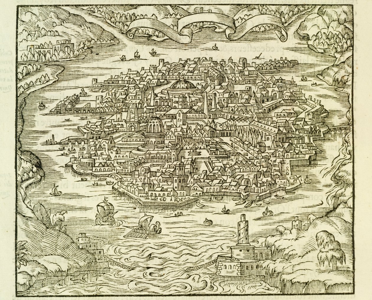 Stad Quinsai (nu Tianjin), gravure uit La Cosmographie Universelle (Universele Kosmografie) door Andre Thevet door Andre Thevet