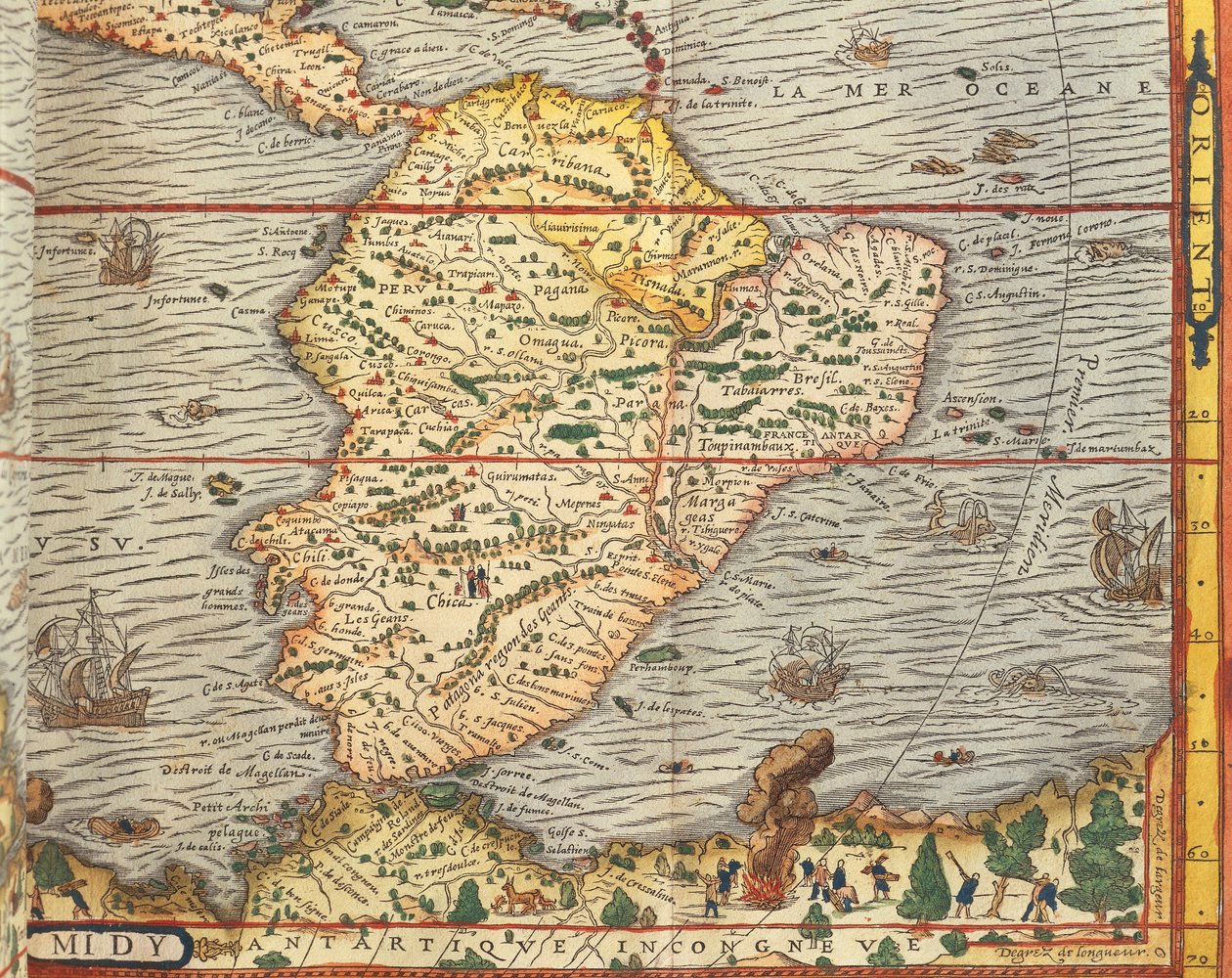 Kaart van Zuid-Amerika uit Cosmographie door Andre Thevet
