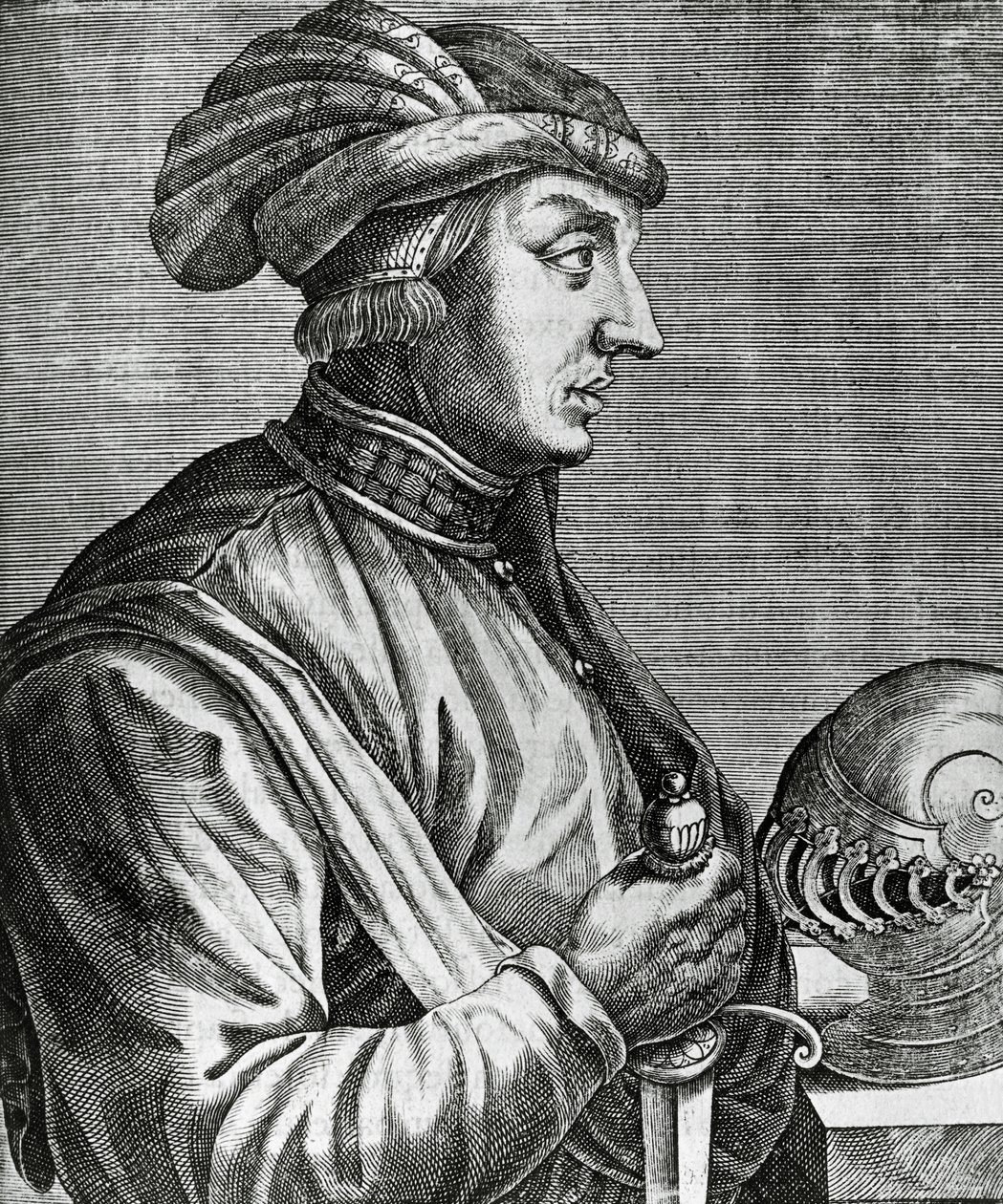 Portret van Castruccio Castracani, Heer van Lucca, gravure uit Les Vrais pourtraits et Vies des Hommes illustres door Andre Thevet