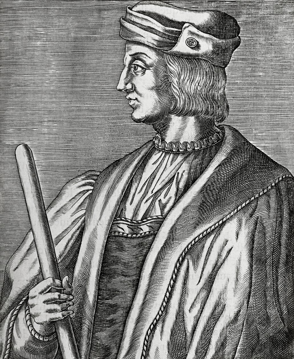 Portret van Gaston de Foix, hertog van Nemours (1489-1516), gravure uit Les Vrais pourtraits et Vies des Hommes illustres door Andre Thevet