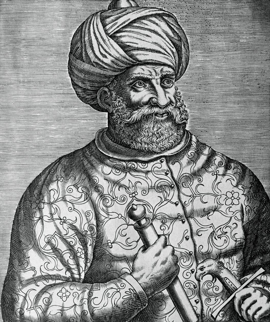 Portret van Khayr al-Din, bekend als Barbarossa (1465-1546), Turkse kaper en admiraal, gravure door Andre Thevet (1502-1590) door Andre Thevet