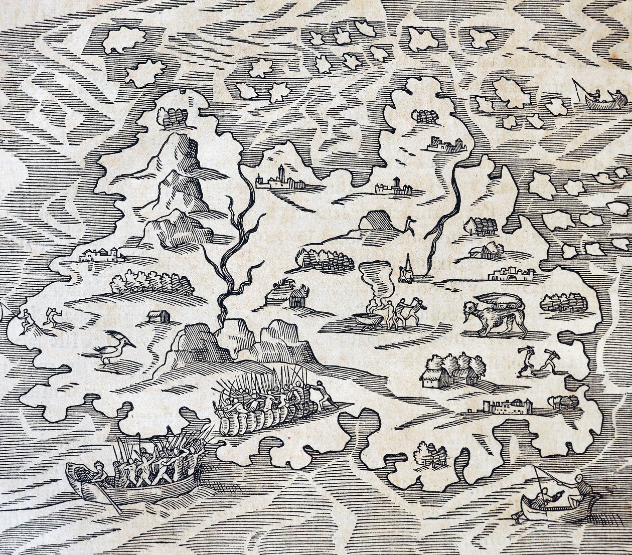 Trinity Island, gravure uit Universele Kosmologie, door Andre Thevet (1504-1592), Parijs door Andre Thevet