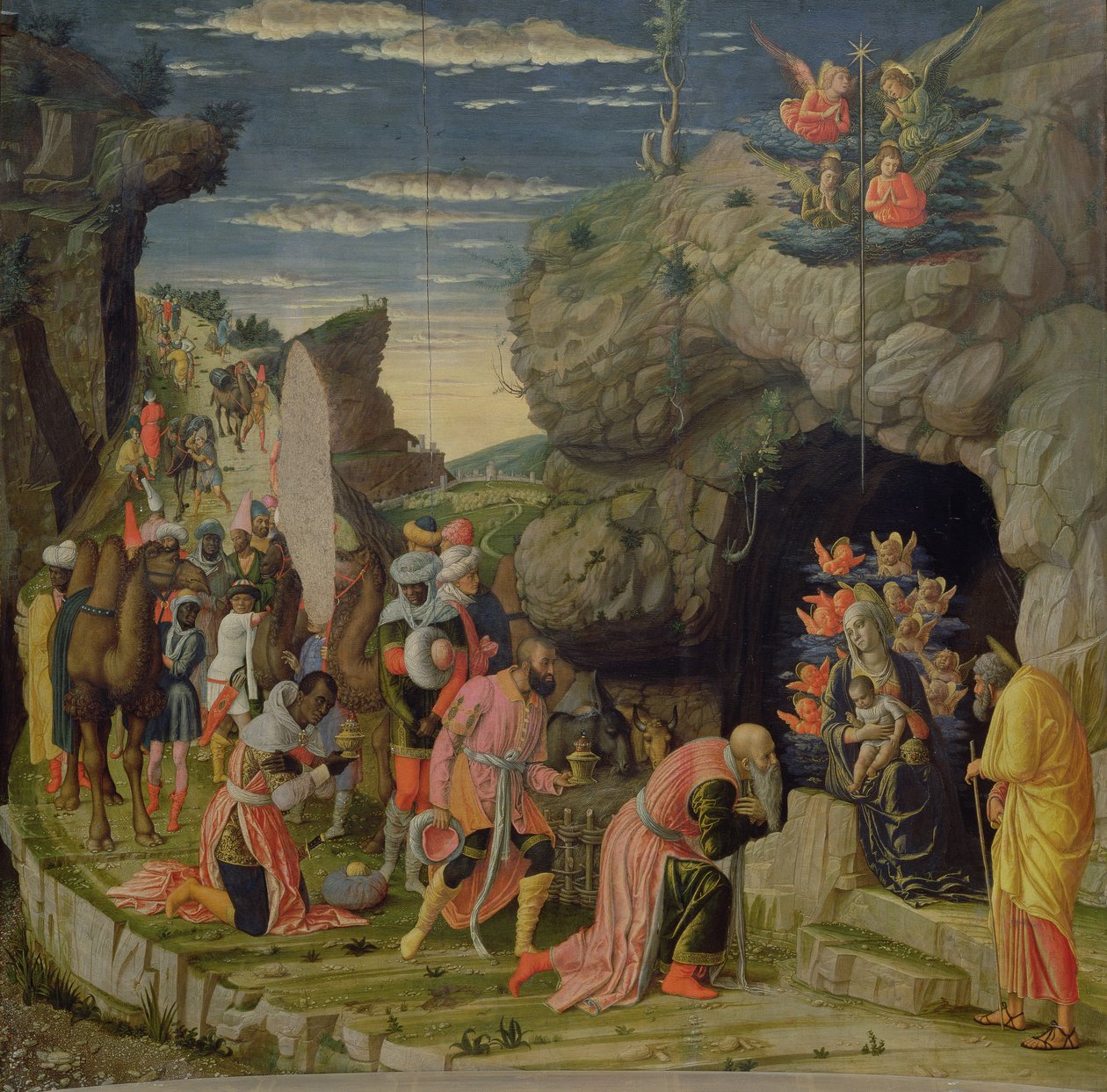 Aanbidding der Wijzen, centraal paneel van het altaarstuk, c.1466 door Andrea Mantegna