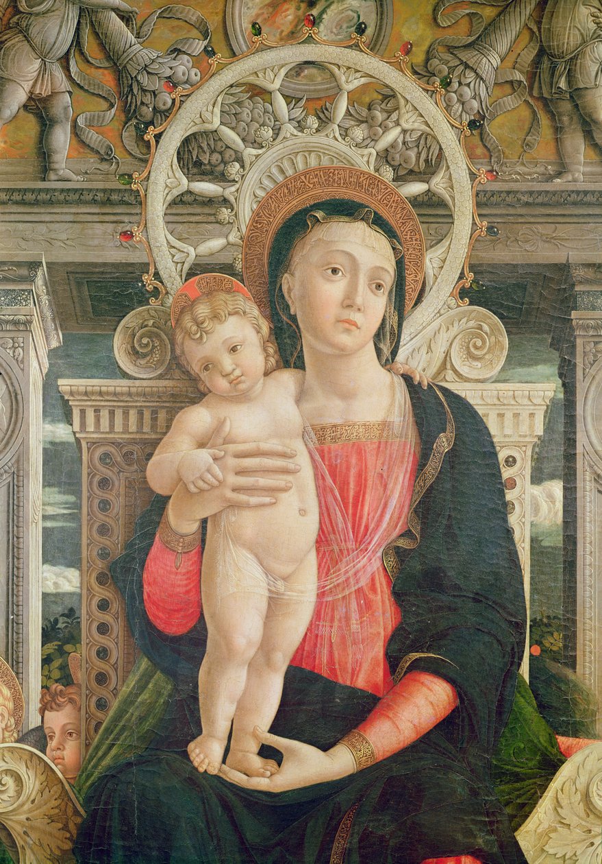 Altaarstuk van St. Zeno van Verona, detail van het centrale paneel met de Maagd en het Christuskind (detail) door Andrea Mantegna