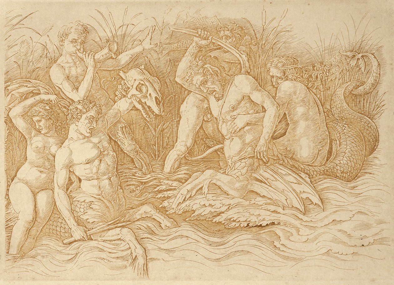 Slag van de zeegoden door Andrea Mantegna