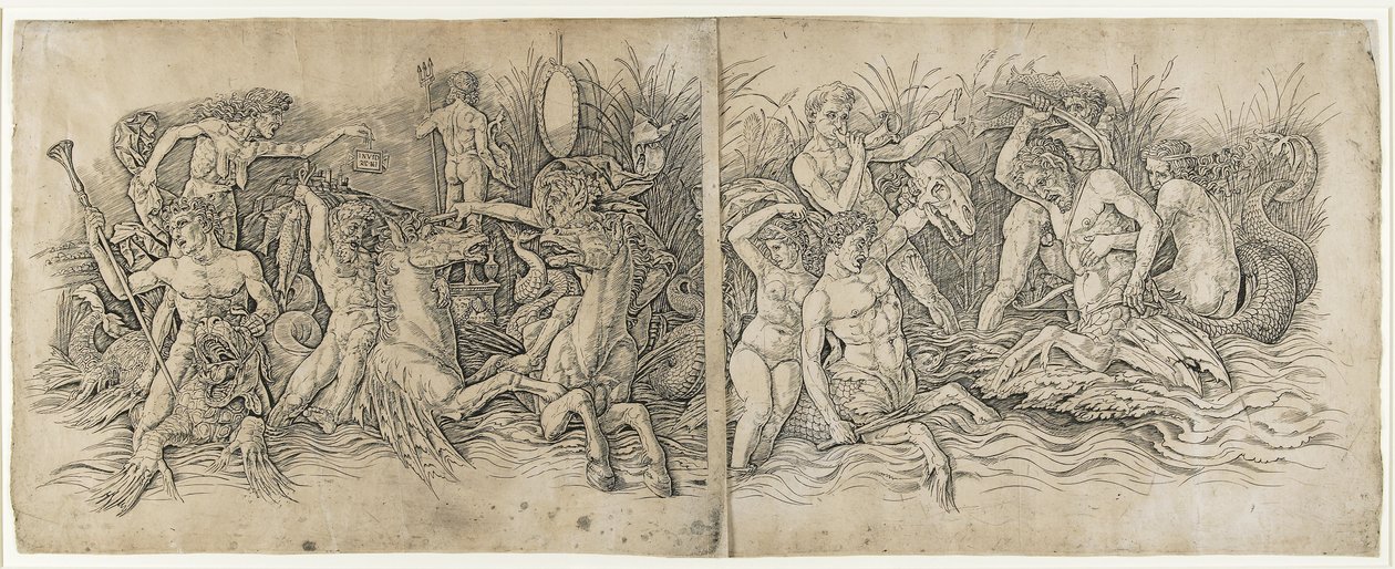 Slag van de zeegoden, 1470s door Andrea Mantegna