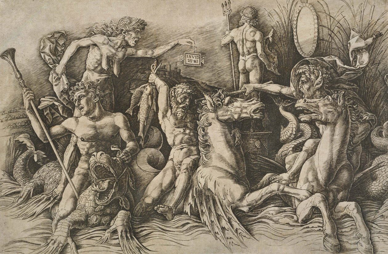 De Slag van de Zeegoden (de Linkerhelft) door Andrea Mantegna