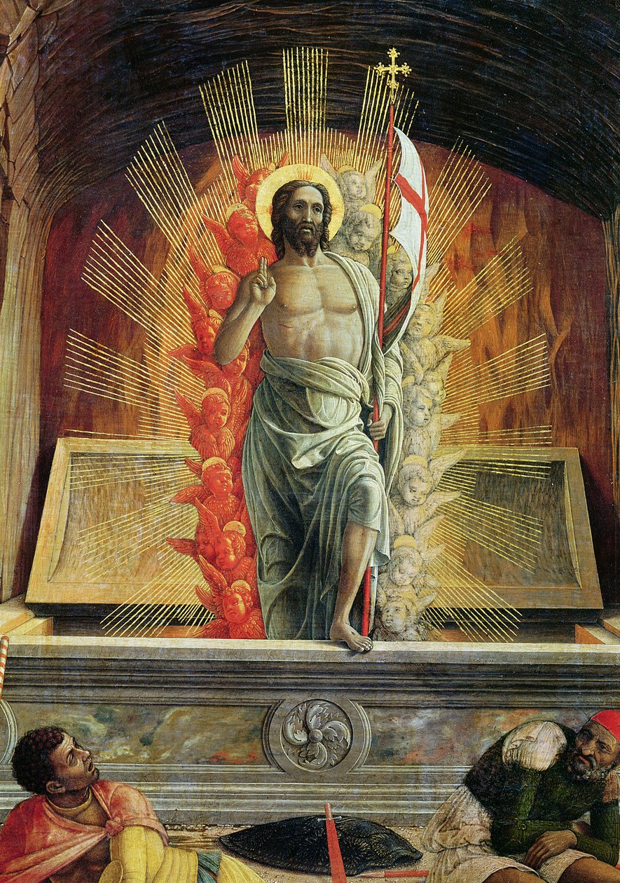 De Opstanding, rechter predellapaneel van het Altaarstuk van St. Zeno van Verona, 1456-60 (detail) door Andrea Mantegna