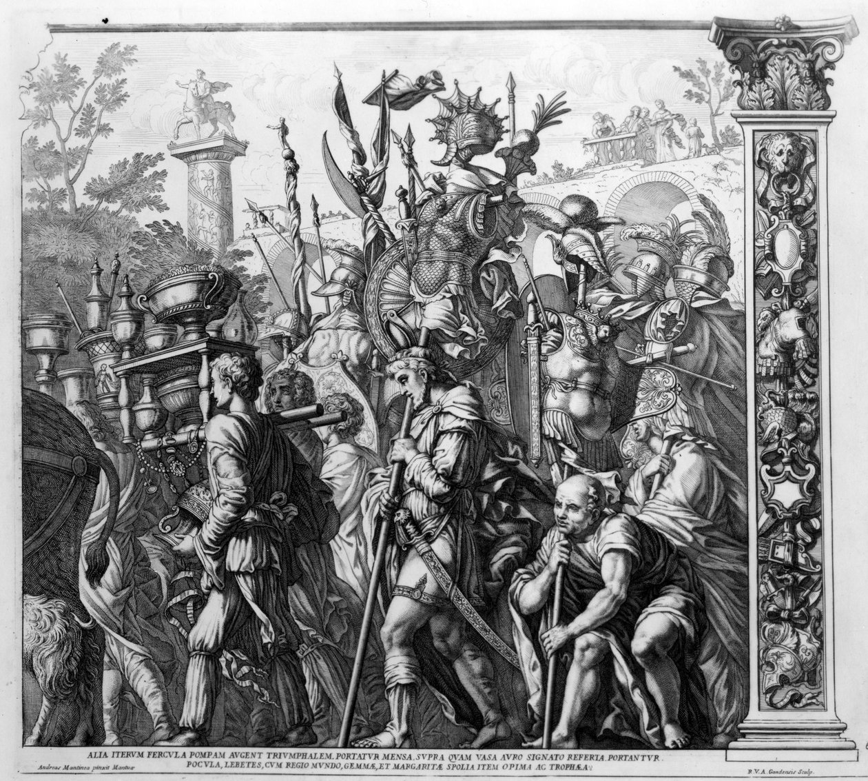 De Triomf van Caesar, Plaat 6, gegraveerd door Robert van Audenaerde, 1692 door Andrea Mantegna