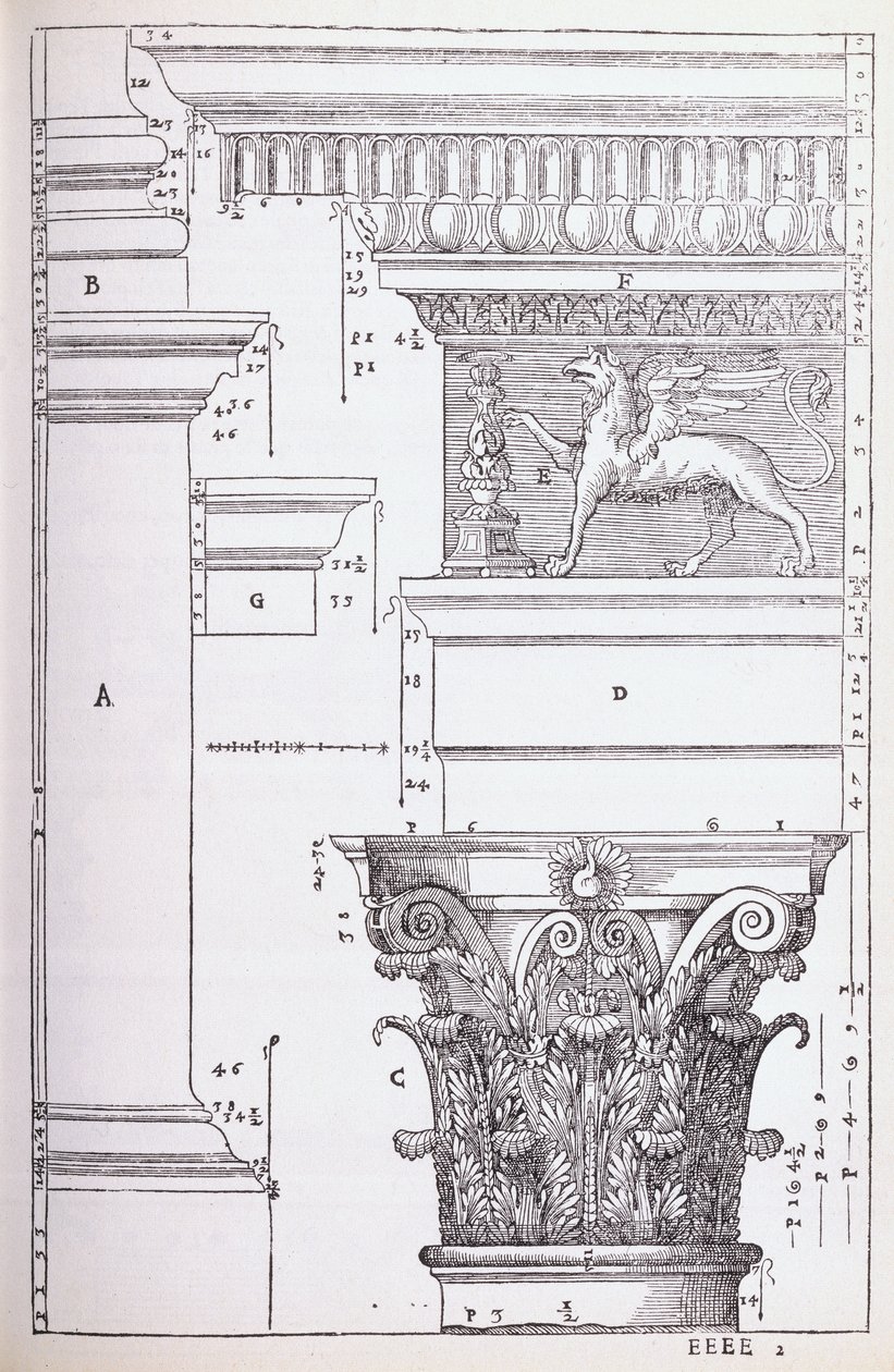 Decoratieve details van de Tempel van Antoninus en Faustina, illustratie uit een facsimile kopie van 