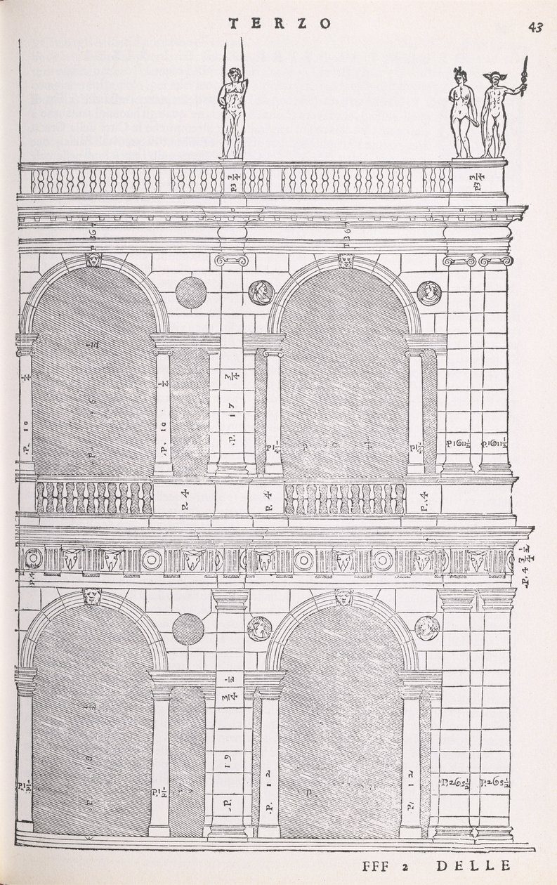 Elevatie detail van de basiliek in Vicenza, illustratie uit een facsimile kopie van I Quattro Libri dell