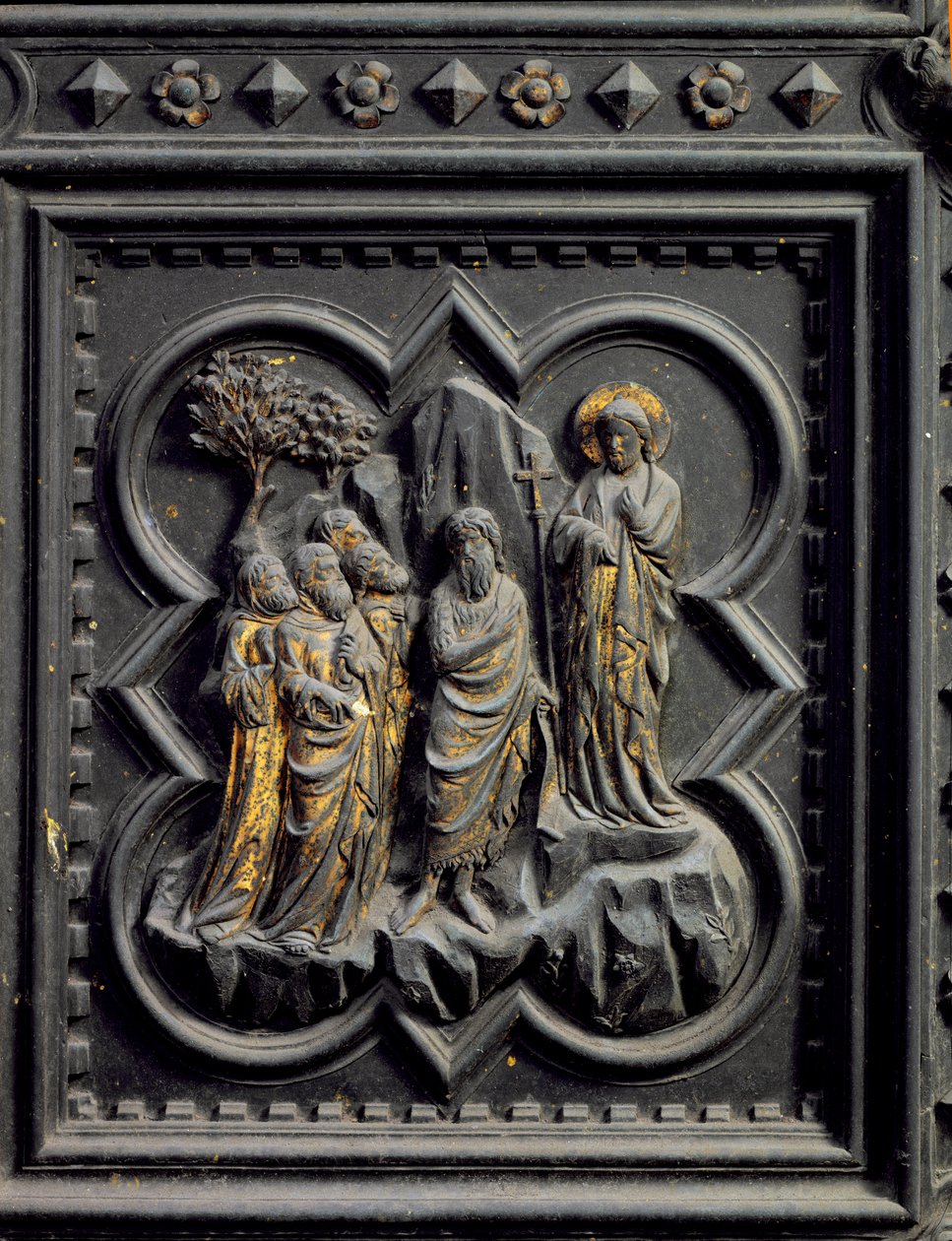 Johannes de Doper kondigt Christus aan, achtste paneel van de Zuiddeuren van de Baptisterium van San Giovanni, 1336 door Andrea Pisano