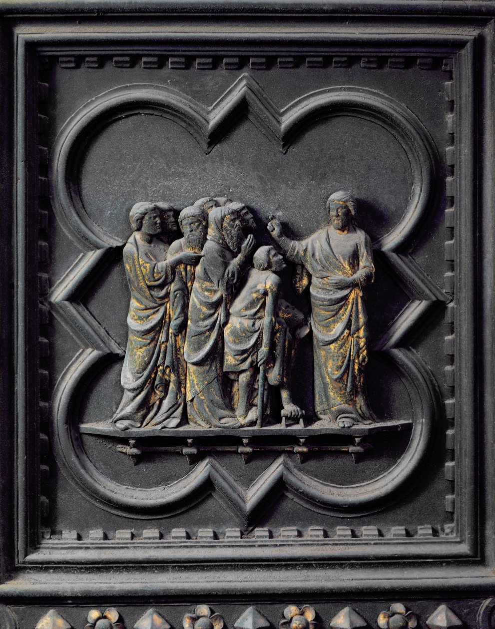 De Discipelen Bezoeken Jezus, veertiende paneel van de Zuiddeuren van de Doopkapel van San Giovanni, 1336 (brons) door Andrea Pisano