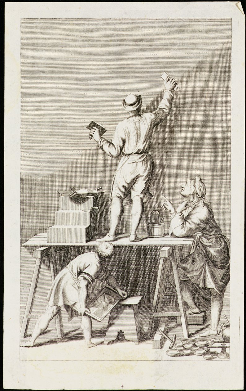 Een muur voorbereiden voor fresco schilderen door Andrea Pozzo