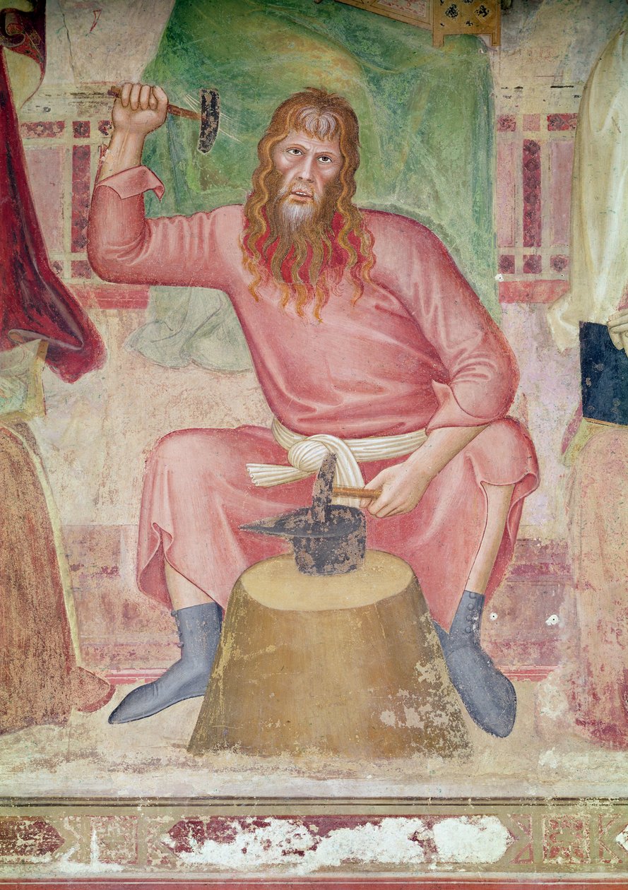 De Allegorie van de Actieve en Triomferende Kerk, detail van een sectie rechtsonder met Tubal-cain, c.1366-68 door Andrea di Bonaiuto