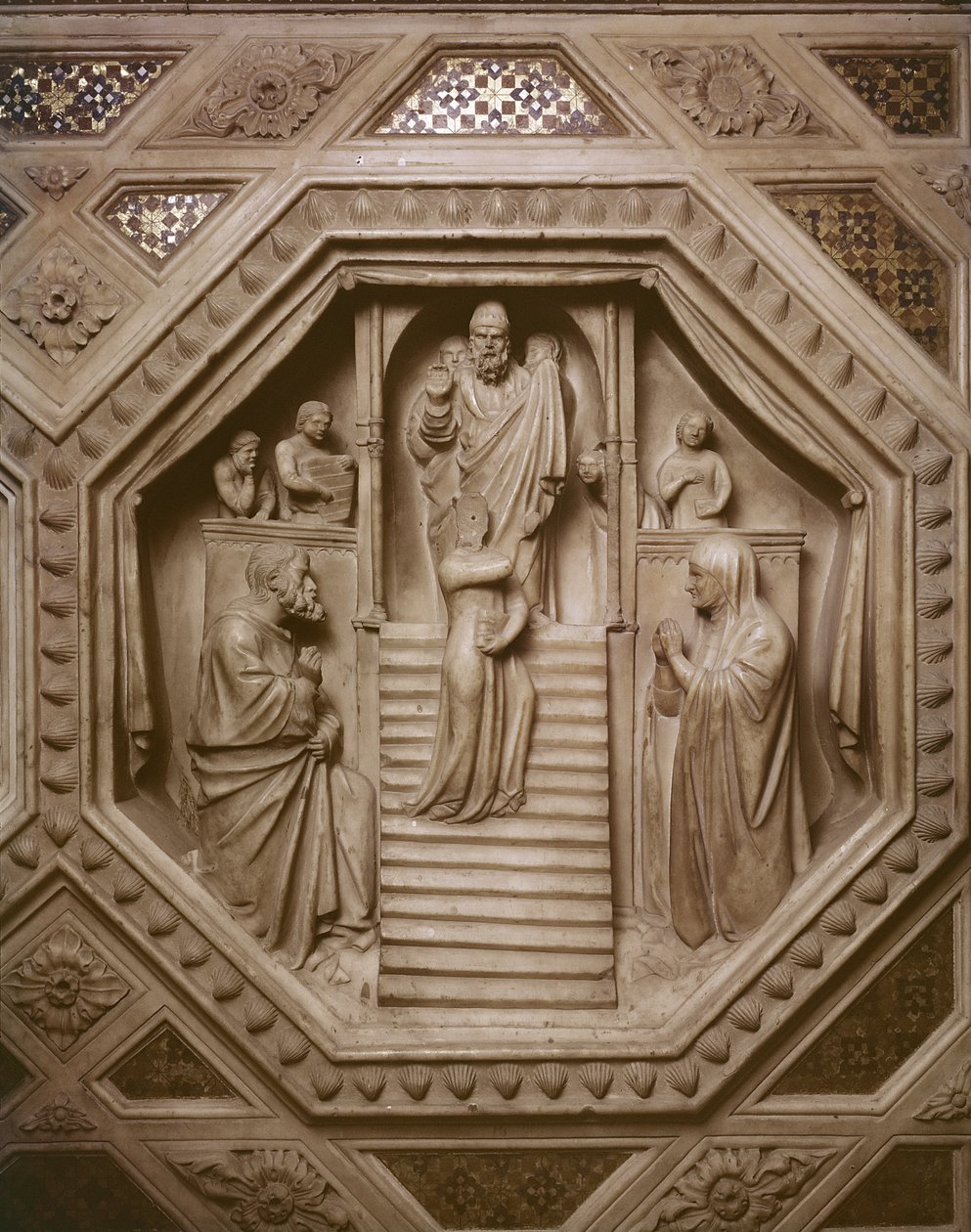 Presentatie van de Maagd in de Tempel, detail van de basis van het Tabernakel, 1349-59 (marmer) door Andrea di Cione Orcagna