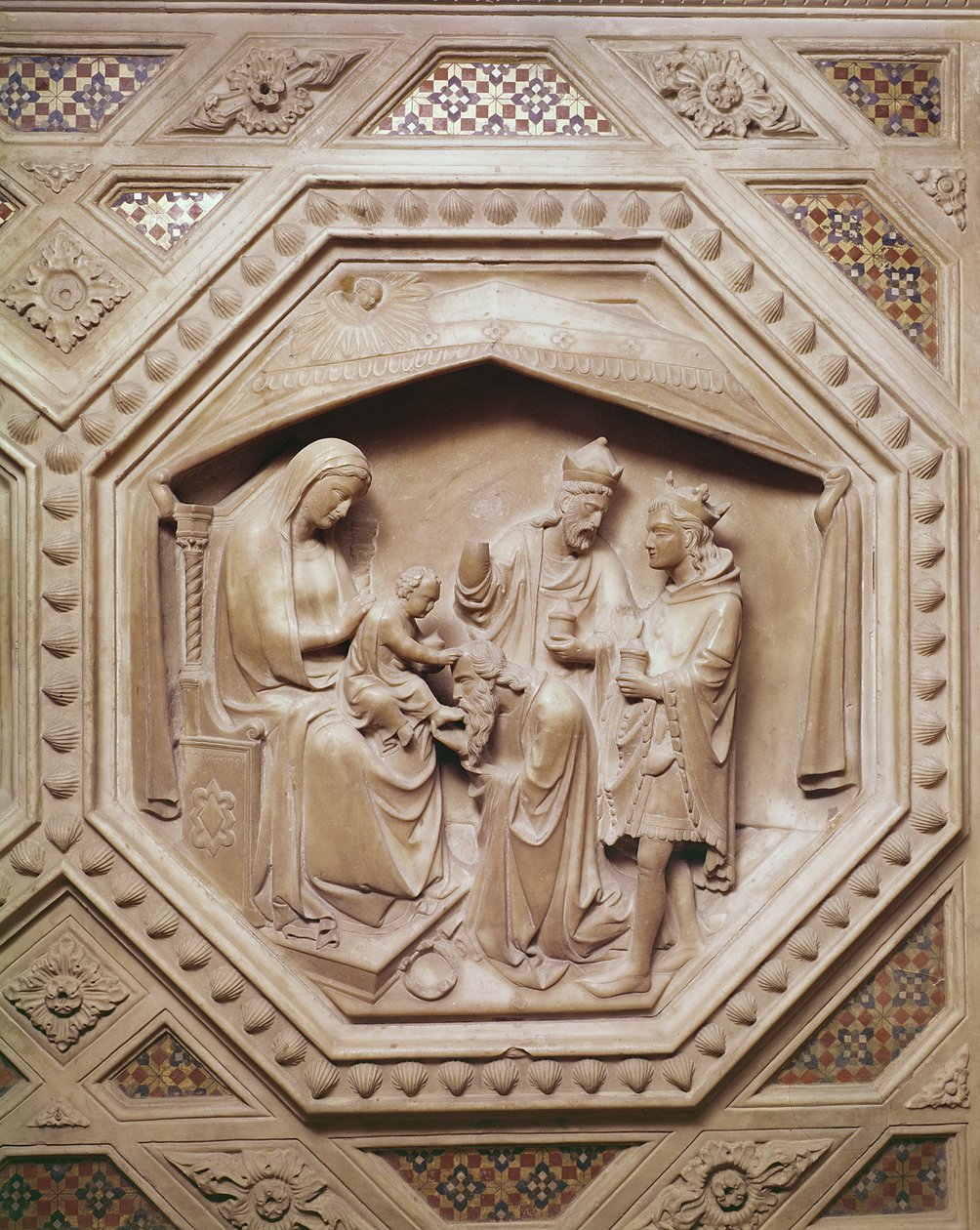 De Aanbidding der Wijzen, detail door Andrea di Cione Orcagna