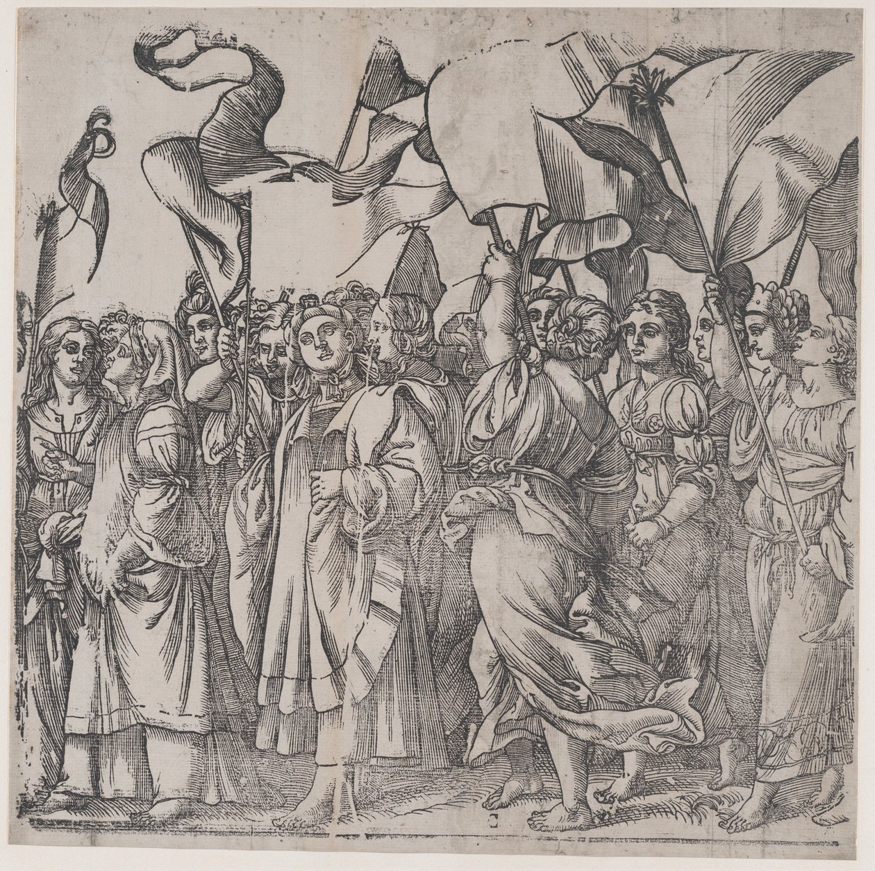 Sectie C: vrouwelijke martelaren en heiligen met banieren, uit De Triomf van Christus, 1836 door Andrea Andreani