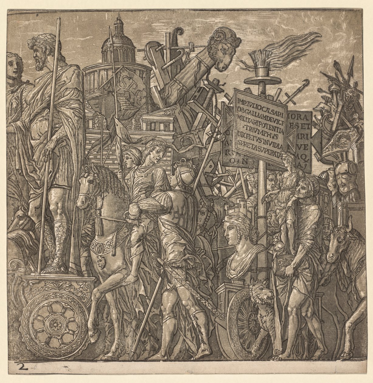 De Triomf van Julius Caesar: Kolossale Beelden en Belegeringsuitrusting door Andrea Andreani