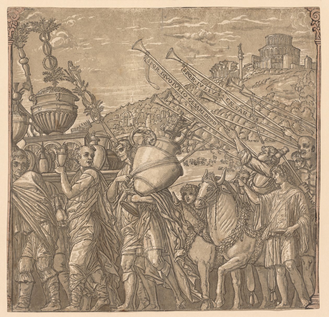 De Triomf van Julius Caesar: Soldaten die Vazen Dragen, 1593-99 door Andrea Andreani