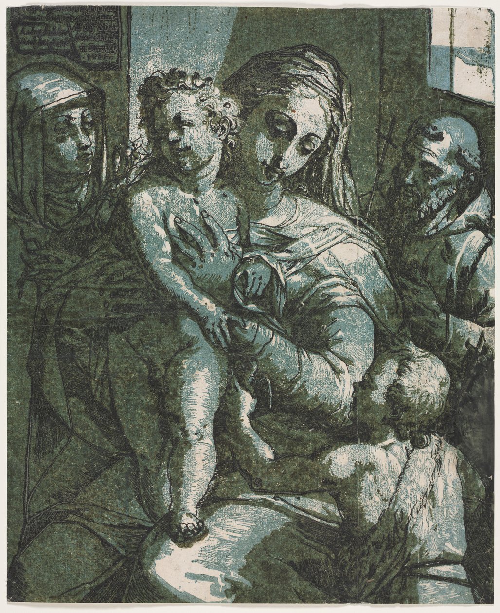 Maagd en kind met St. Johannes, St. Catharina van Siena en Sint Franciscus door Andrea Andreani