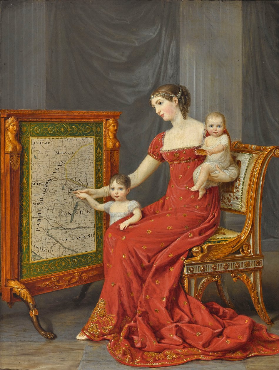 Prinses Augusta van Beieren met haar kinderen Josephine en Eugenie door Andrea Appiani