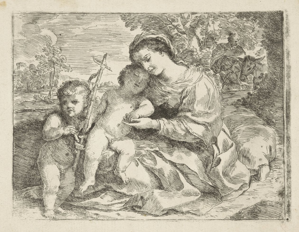 Heilige Familie met de jonge Johannes de Doper door Andrea Camassei