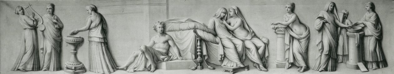 Een grisaille paneel met scènes gebaseerd op het Aldobrandini-huwelijk door Andrea Casali