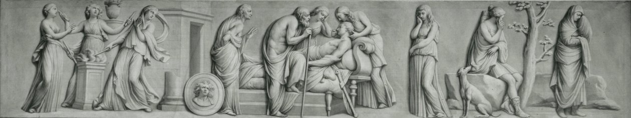 Een grisaille paneel, met de scène van de dood van Meleager door Andrea Casali