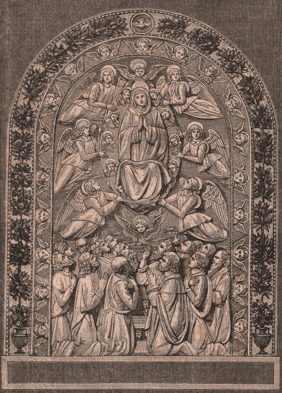 Hemelvaart van de Maagd, door Werkplaats van Andrea della Robbia, Pinacoteca di Citta di Castello, Umbrië, Italië, houtsnede uit Le cento citta d