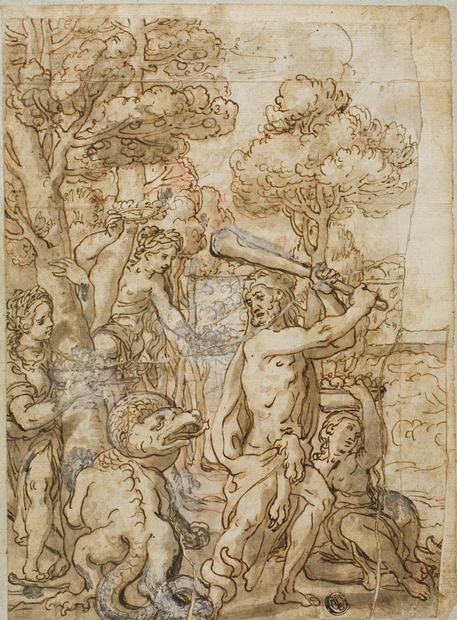 Hercules die de Slang Ladon Doodt in de Tuin van de Hesperiden door Andrea Lilio