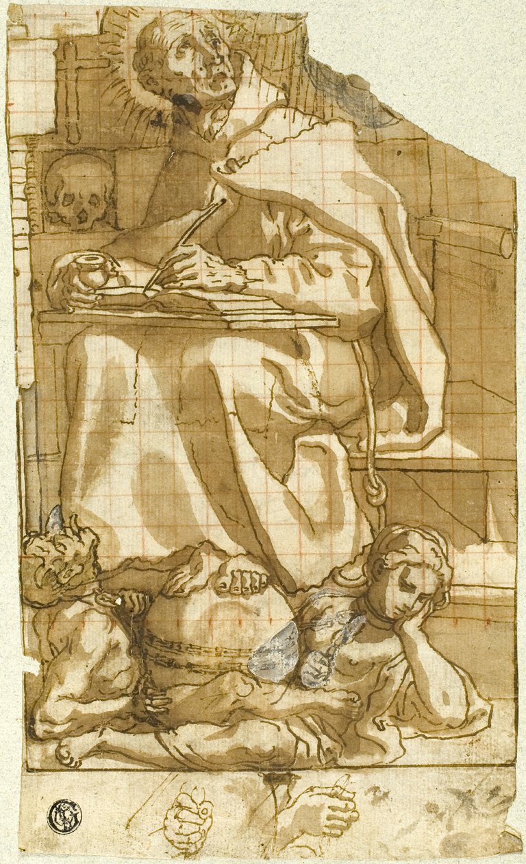 Sint Romuald of Sint Augustinus in zijn studeerkamer door Andrea Lilio