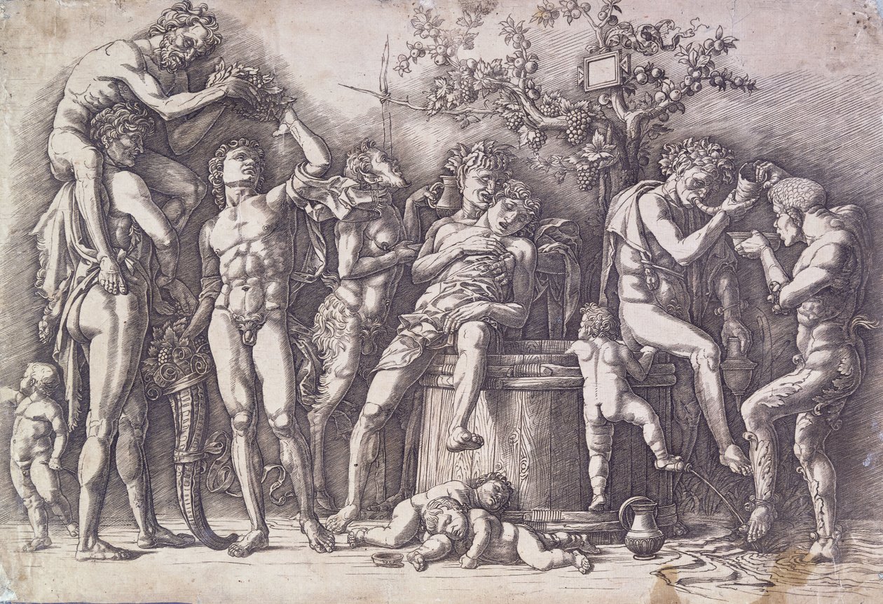 Een Bacchanaal met een Wijnpers, ca. 1475 door Andrea Mantegna