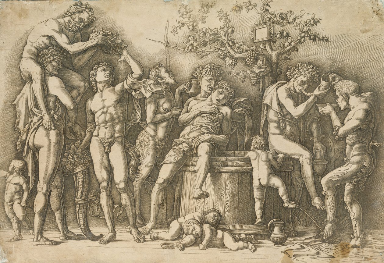 Bacchanaal met een Wijnvat, ca.1470-90 door Andrea Mantegna