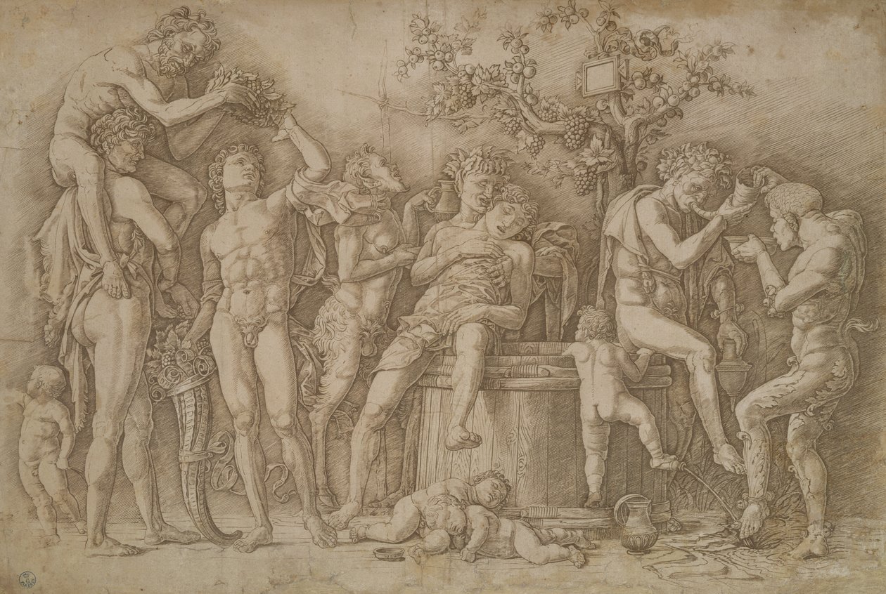 Bacchanaal met het wijnvat, 1470-90 door Andrea Mantegna