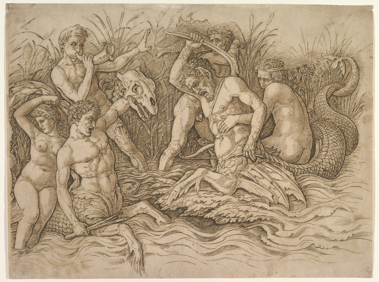 De Slag van de Zeegoden (rechterdeel van de fries) door Andrea Mantegna