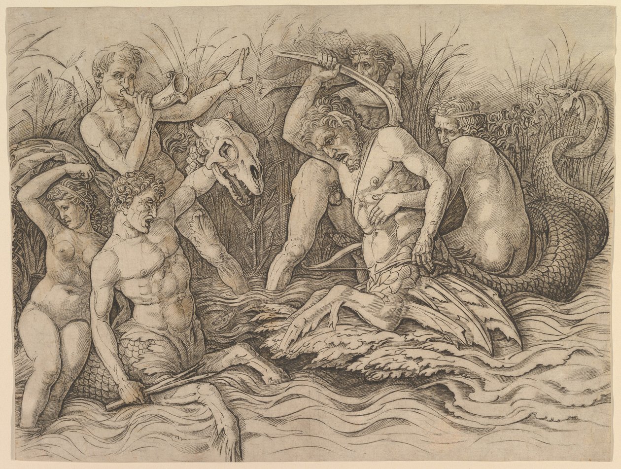 De Slag van de Zeegoden (rechterdeel van de fries) door Andrea Mantegna
