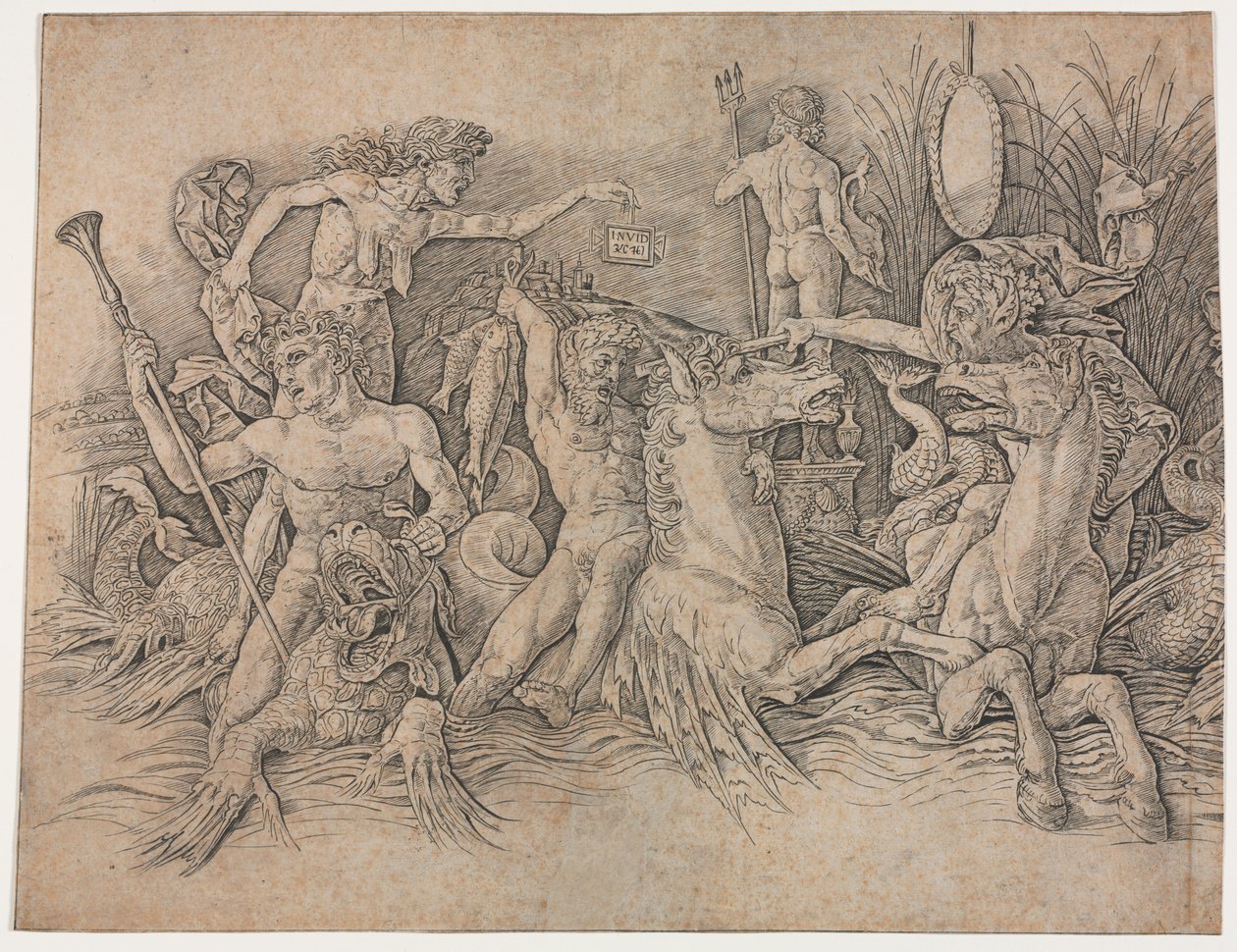 Slag van de zeegoden - linkerdeel door Andrea Mantegna