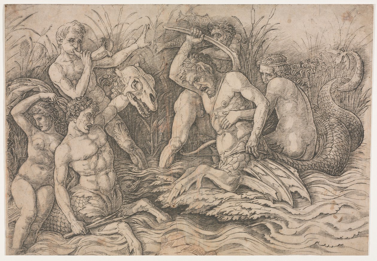 Slag van de zeegoden - rechterdeel door Andrea Mantegna