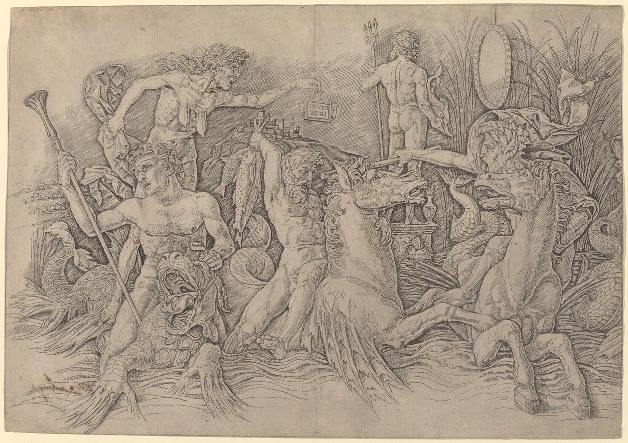 Slag van de Zeegoden (linker helft) door Andrea Mantegna