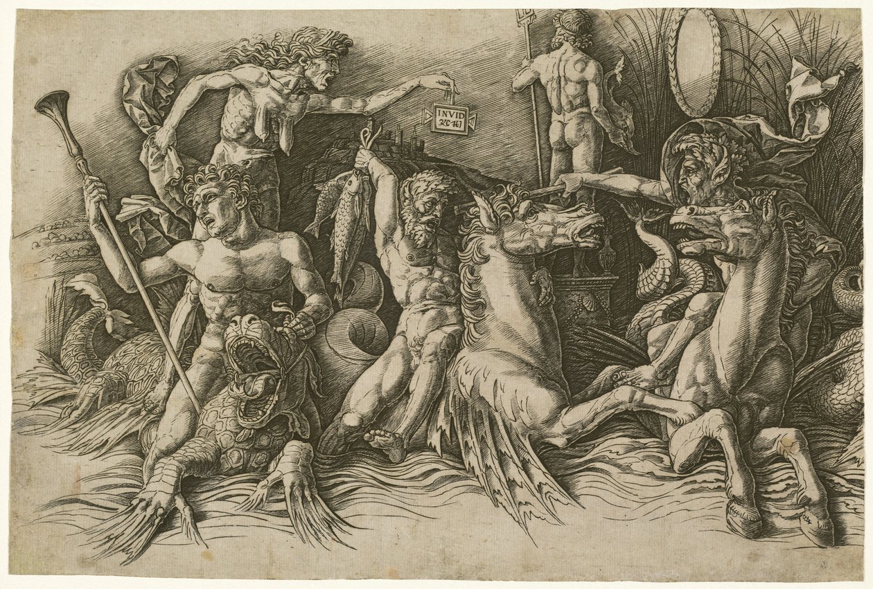 De Slag van de Zeegoden [linkerhelft] door Andrea Mantegna