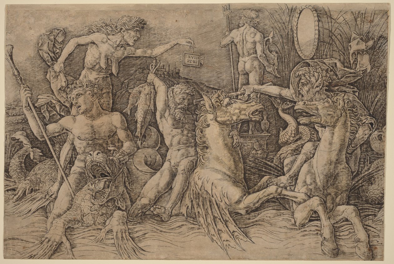 De Slag van de Zeegoden [linkerhelft] door Andrea Mantegna