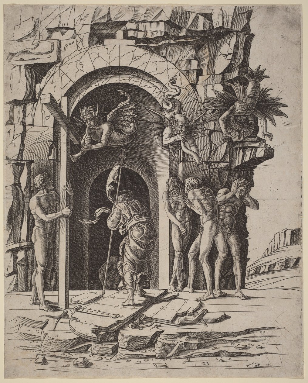 Afdaling in het voorgeborchte door Andrea Mantegna