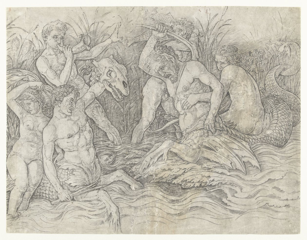 Gevecht tussen tritons met nereïden op hun rug (Gevecht van zeegoden) door Andrea Mantegna