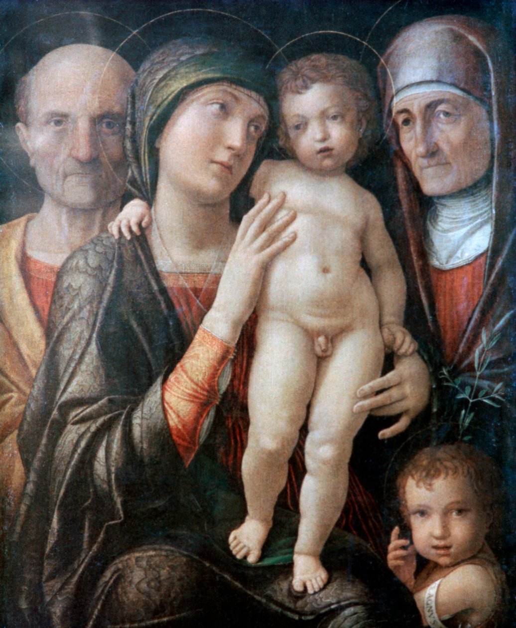 Heilige Familie met St. Elizabeth en St. Johannes de Doper als kind, ca. 1495-1500 door Andrea Mantegna