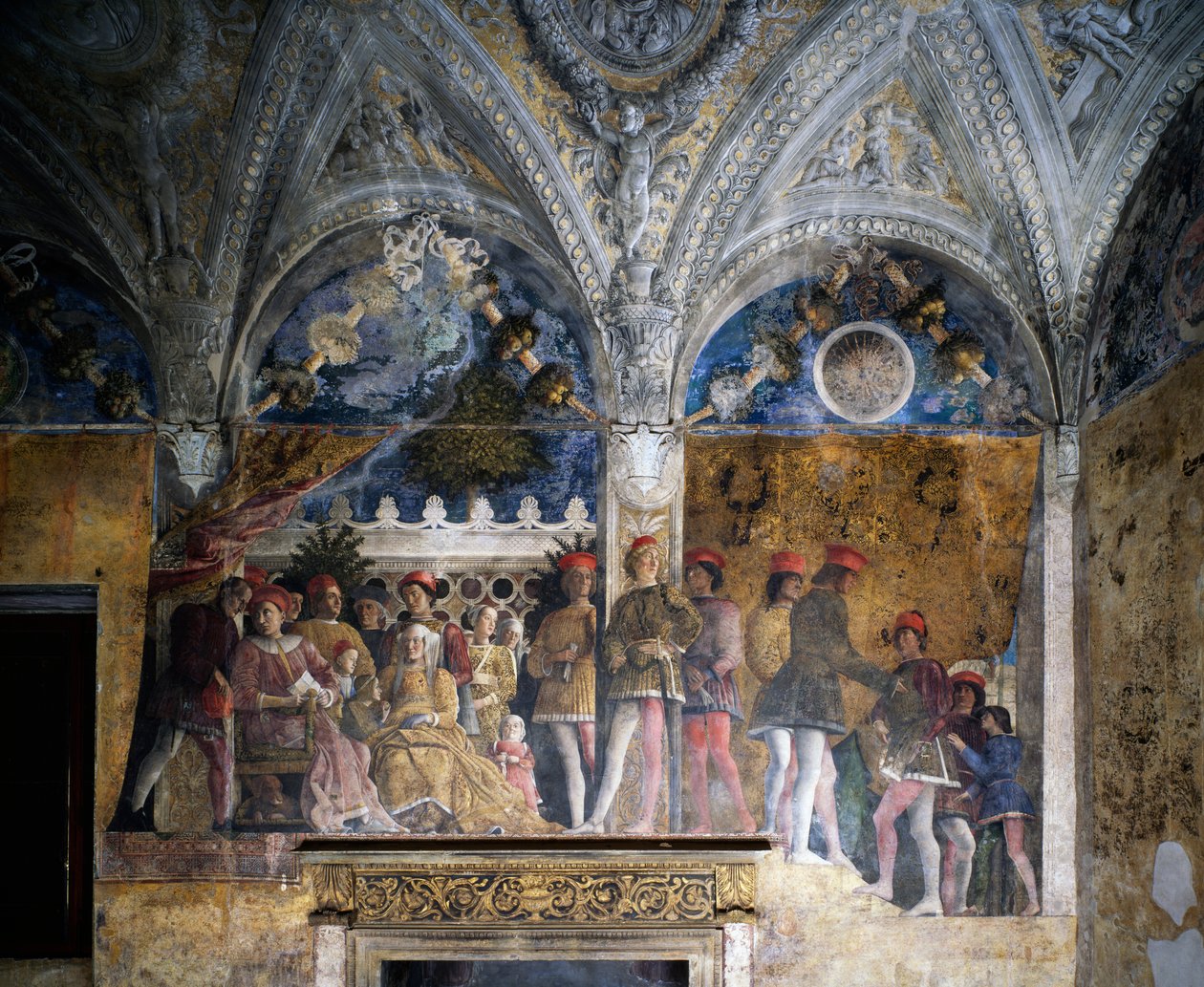 Ludovico Gonzaga, Marsilio Andreasi, Barbara van Brandenburg met haar dochter Paula en Rodolfo Gonzaga door Andrea Mantegna