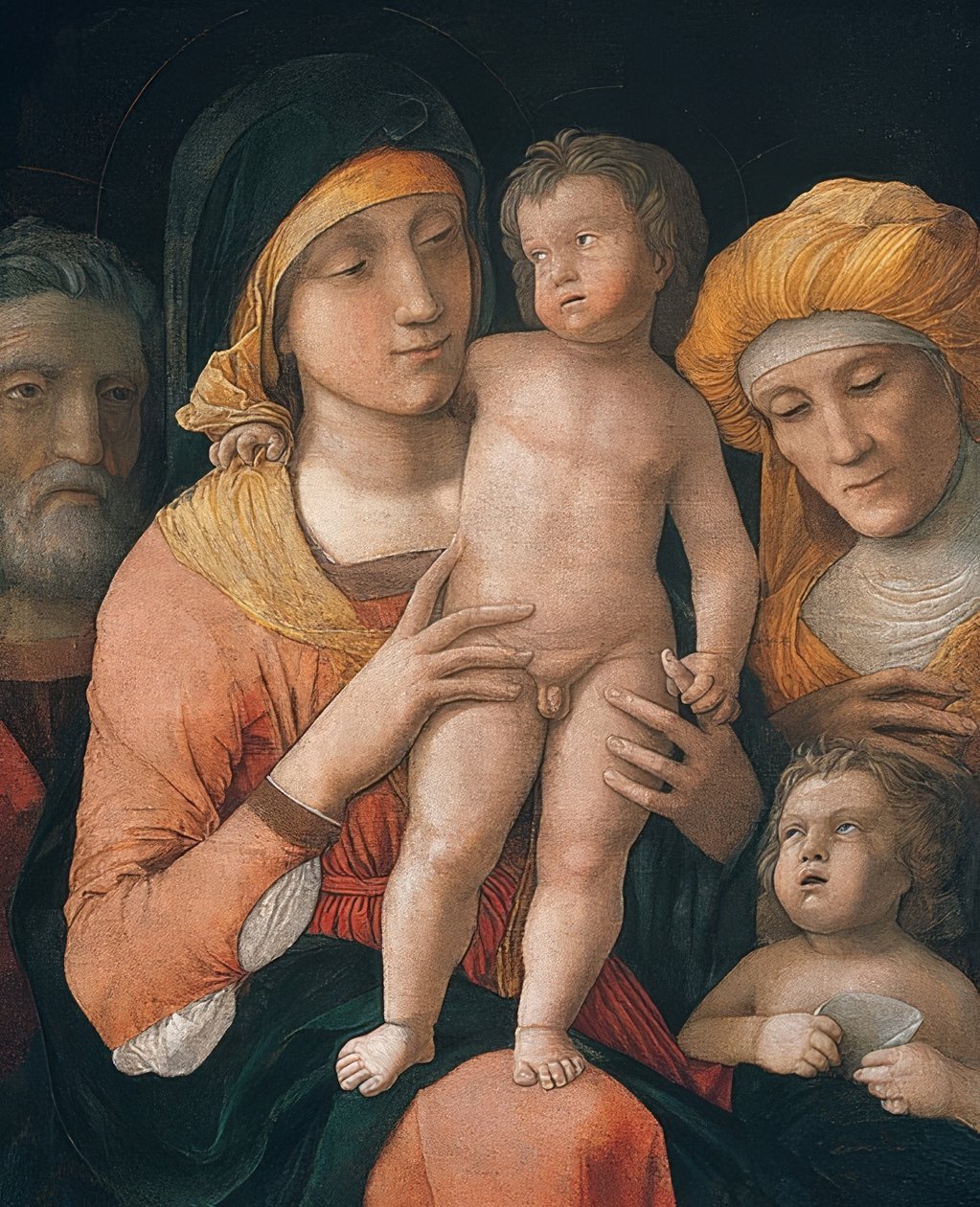 Madonna en kind met heilige Jozef, Elisabeth en Johannes de Doper. Rond 1485-88 door Andrea Mantegna